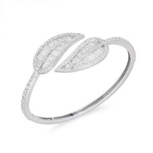 Double Marquise Leaf Bangle 18K White Gold Diamond Bracelet